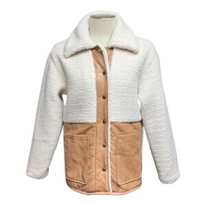 Bagatelle Collection NY Faux Shearling Sherpa Leather Coat Cream Tan Medium